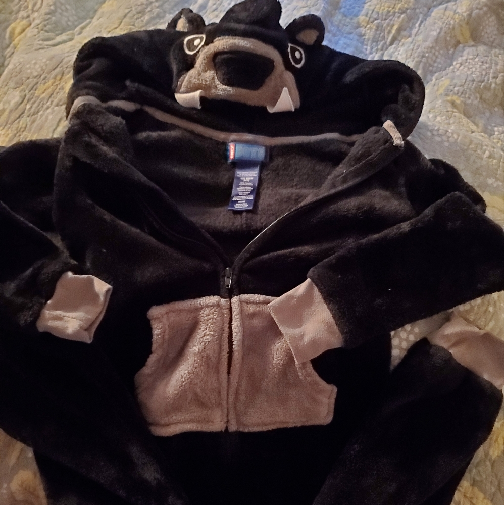 Kids Medium Black Bear hooded onesie